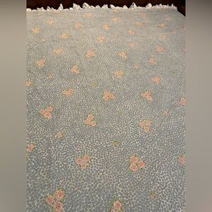Martex Barbara Brody blue‎ floral ruffle full flat sheet 50/50 cotton Dacron 80s